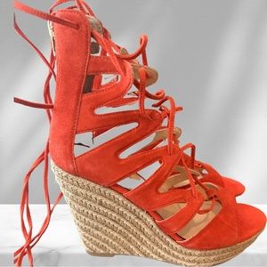 SaksFifth Avenue Red Suede espadrille Wedges NWT size8